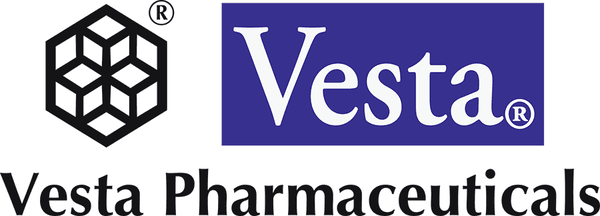 The Vesta Pharmaceuticals logo includes the hexagon-like exterior shape to the left and our name, "Vesta" to the right.