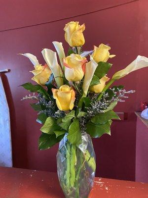 Roses and calla lilies