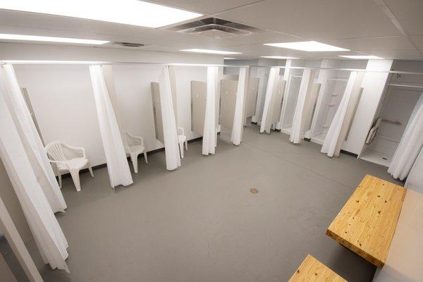 Sparkly-clean changing rooms.