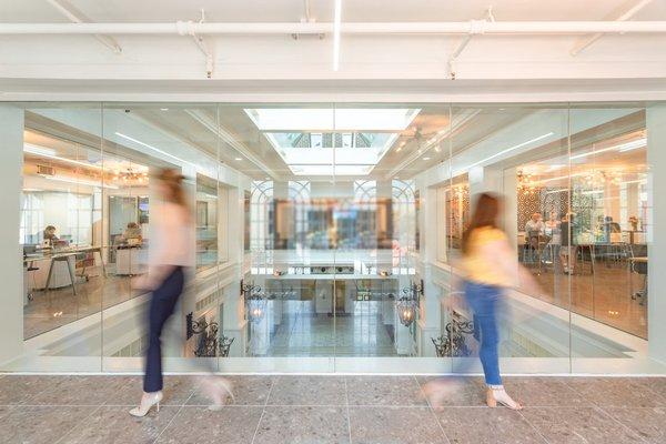 Facing the entrance to the building from the glass on the 2nd floor.