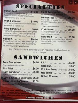 Specialties Sandwiches