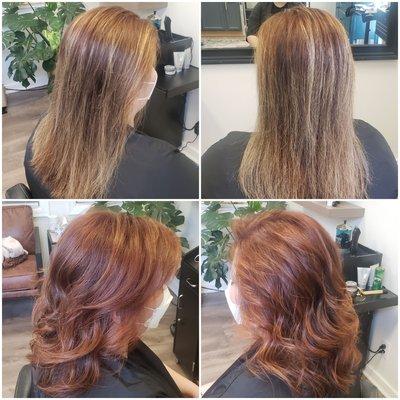 Before and after. Copper highlights.