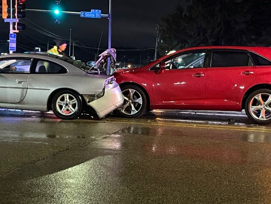 At the scene of the accident. Mine's the red car. "Yes I was at fault"