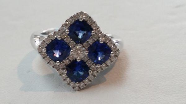 perfectly matched ideal color sapphires & diamonds in 18k white gold