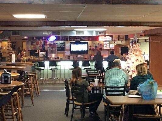 View of the bar from the bowling alley