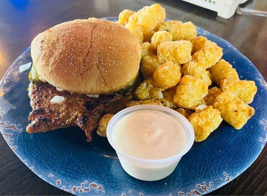 Awesome grilled tenderloin! Tots were good too.