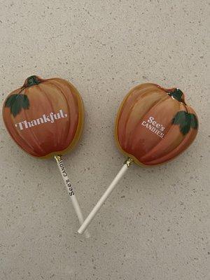 Cute Thankful containers with a lollipop. $2.50 each.