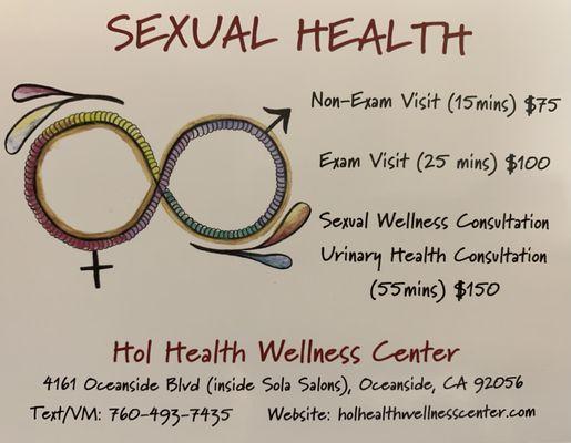 Overview of sexual health offerings and price list