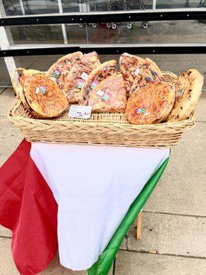 Fresh baked Italian pizza bread wrapped up and ready to go!