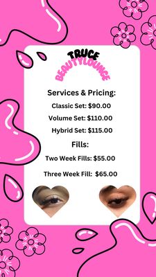 Our listing for eyelash extensions