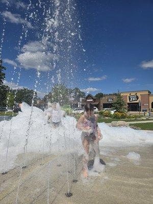 Tje foam machine is a fun addition to family activities held in Crosslake Town Square.