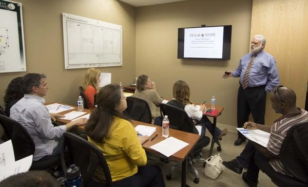 SBDC Director Joe Harper explains the SBDC services available to small business owners at a Ready, Set, Launch seminar.