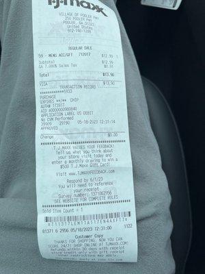 My T.J. Maxx receipt.