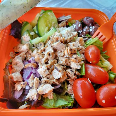 Greek Salad w/ grilled chicken breast & dressing!