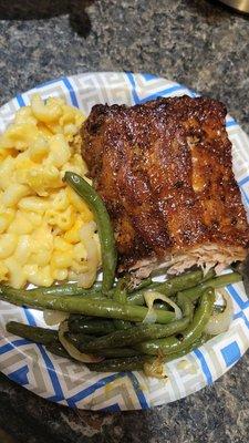 macaroni and cheese barbecue ribs and green beans