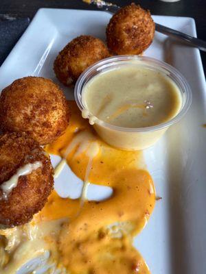 Sauerkraut balls. Sub honey mustard for the horsey dip they usually serve.  Boom boom sauce adds some kick too!!