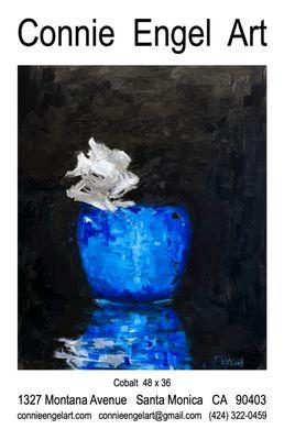 "Cobalt" 48 x 36 Deep blues enriched by reflections and a white rose.