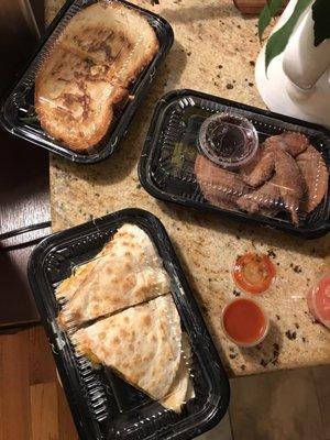 Buffalo Chicken Melt, PB&J wontons, Chicken Bacon Ranch Quesadila