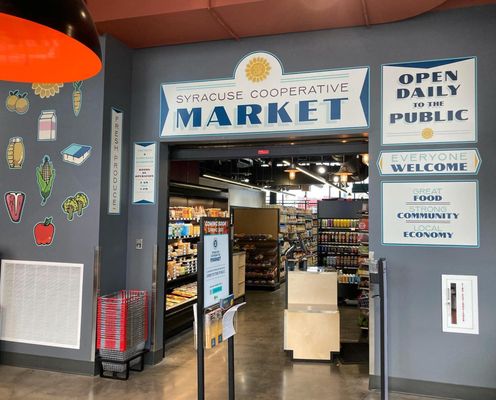 The entrance to the Co-op from the Salt City Market food hall.