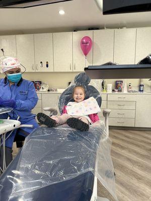 3yo getting ready for her cleaning.