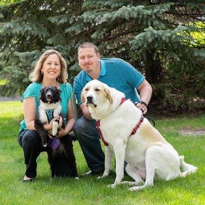 Dr. Perrin with her husband Anthony M and furbabies Meeko and Nellie.