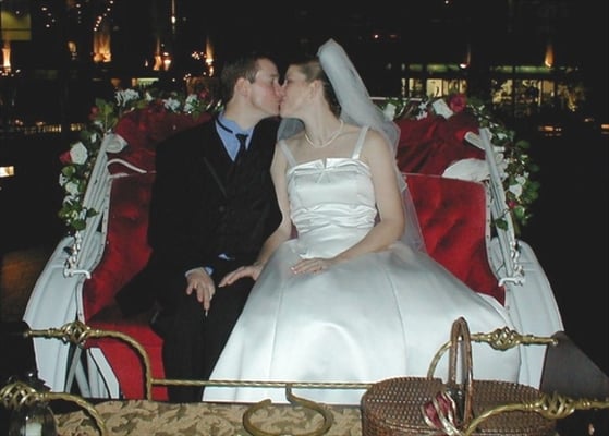 Newlyweds enjoy a peaceful ride after the ceremony.