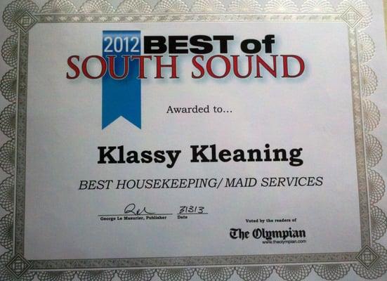 2012 Best of South Sound house cleaning services