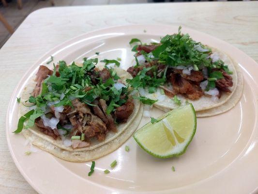 Tacos de Carnitas. Meat was crisped up nicely, not greasy at all.