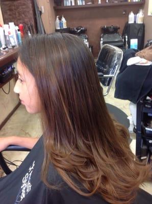 First time natural caramel lowlights balayage