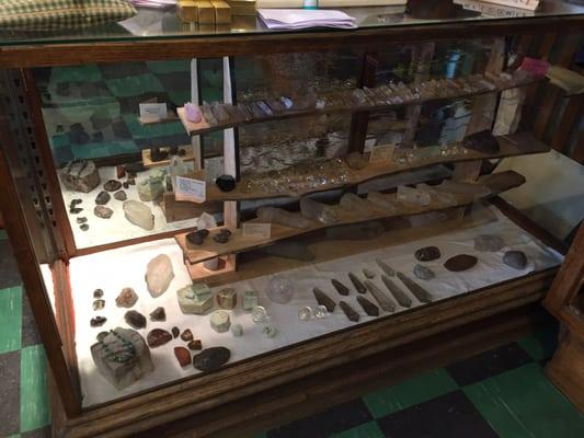 Counter filled with crystals and stones