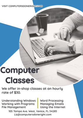 We offer computer lessons! Call and ask for Liz for more information.