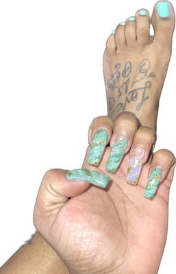 Asian jade inspired nail set and pedicure!!!