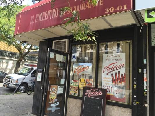 Outside. They could use a new sign and some new curtains, but the food was worth it and the employees were nice