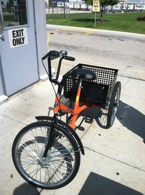 For customers doing package pick-up you stay in the shack and an employee bicycle delivers your package from the dist center.