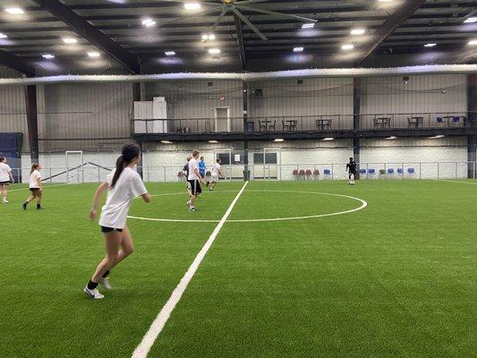 Adult indoor soccer game at Resolute Athletic Complex.