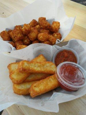 Fried halloumi and tots. Diet starts tomorrow.