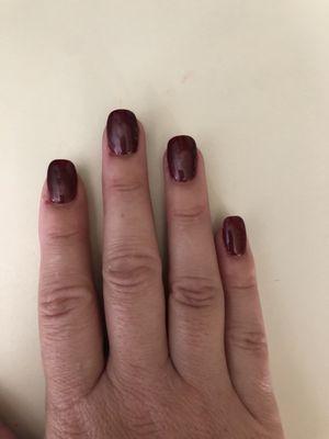 Terrible shaping. All nails are different shapes and lengths