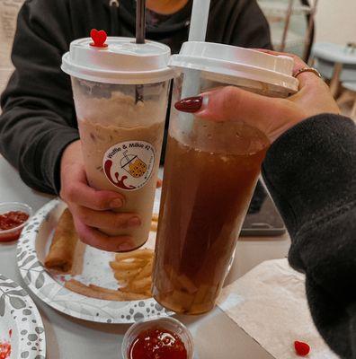 peach passion black tea & brown sugar milk tea!