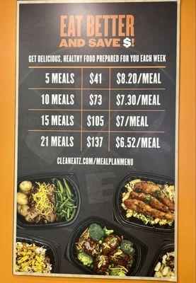 Weekly meal price structure