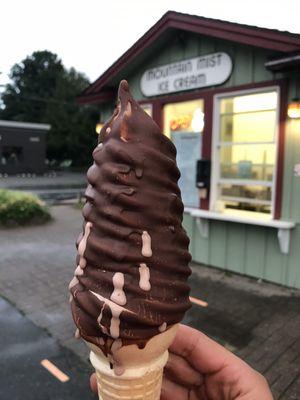 Mocha soft serve with a chocolate dip