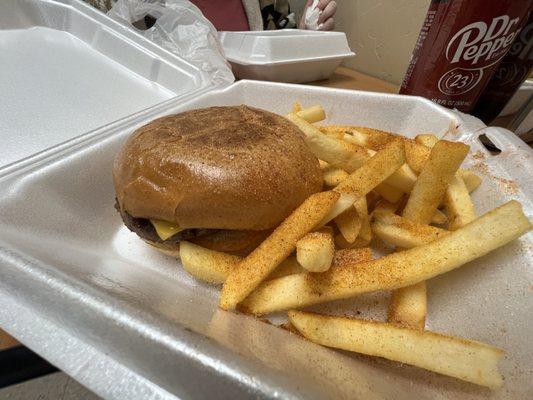 Cheese burger and fries  meal