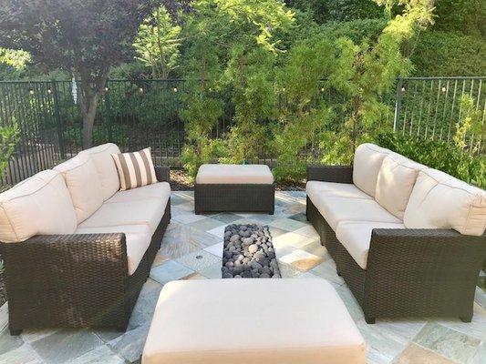 Slate patio with in ground fire pit