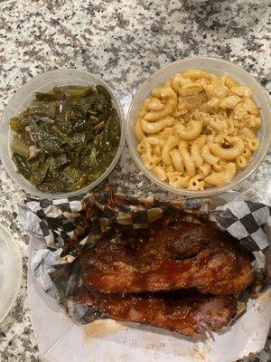 Ribs collards with smoked meat Mac n cheese