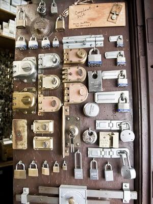 We have a variety of locks on display in our store, both antiques and modern ones you can have installed on your door.