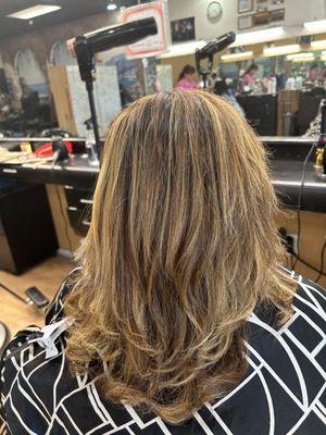 Color highlights and Keratin treatment