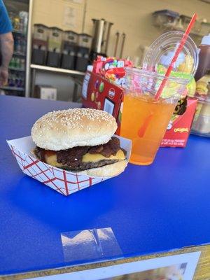 Creamsicle Lemonaide bacon cheese burger