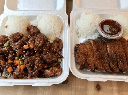 Left: "4 Star" General Tso's Chicken. Right: Chicken Katsu.