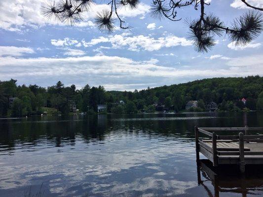 The view of Flower Lake behind the stand.