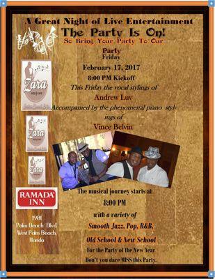 Return Live Jazz&R&B @ Zara Jazz Cafe Friday 2.17.2017 @ 7.30 plus after party, 1901 Palm Beach Lakes Blvd @ Ramada