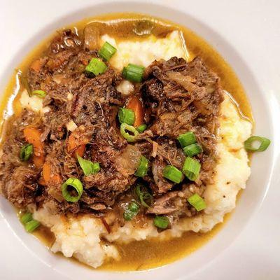 Smokef and braised short ribs and grits!